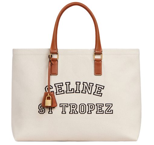 CELINE 카바스 원단 및 소가죽 숄더백 여성 내추럴 & 탠