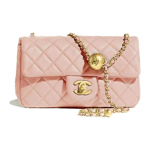 샤넬 스몰 골드 볼 클래식 플랩 CF 양가죽과 골드 메탈 플랩 백, 미니 스퀘어 플랩 백, 크로스백, 숄더 백 미니 여성 라이트 오렌지