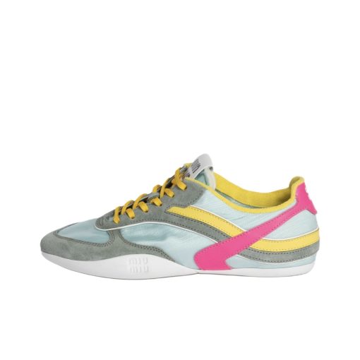 MIU MIU/미우미우 Gymnasium SS25봄여름 스웨이드 라이프 스니커즈 옐로우그린 5E428E_71L_F03TC_F_A005